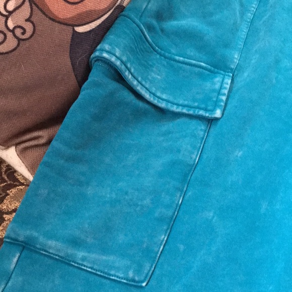 High rise distressed joggers. Blue-green. Teal color.loose fit - Picture 2 of 11